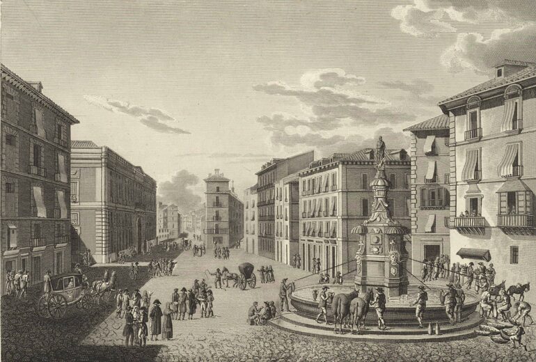 Puerta del Sol | Fuente del Buen Suceso y Calle Mayor a principios del s. XIX